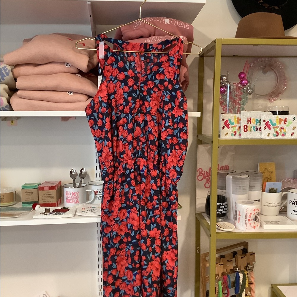 Floral Sleeveless Dress - Red and Blue
